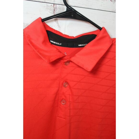 NIKE Men's Large Dri Fit Golf Polo Shirt, Red, Polyester, Collared, 3-Button - Picture 7 of 9
